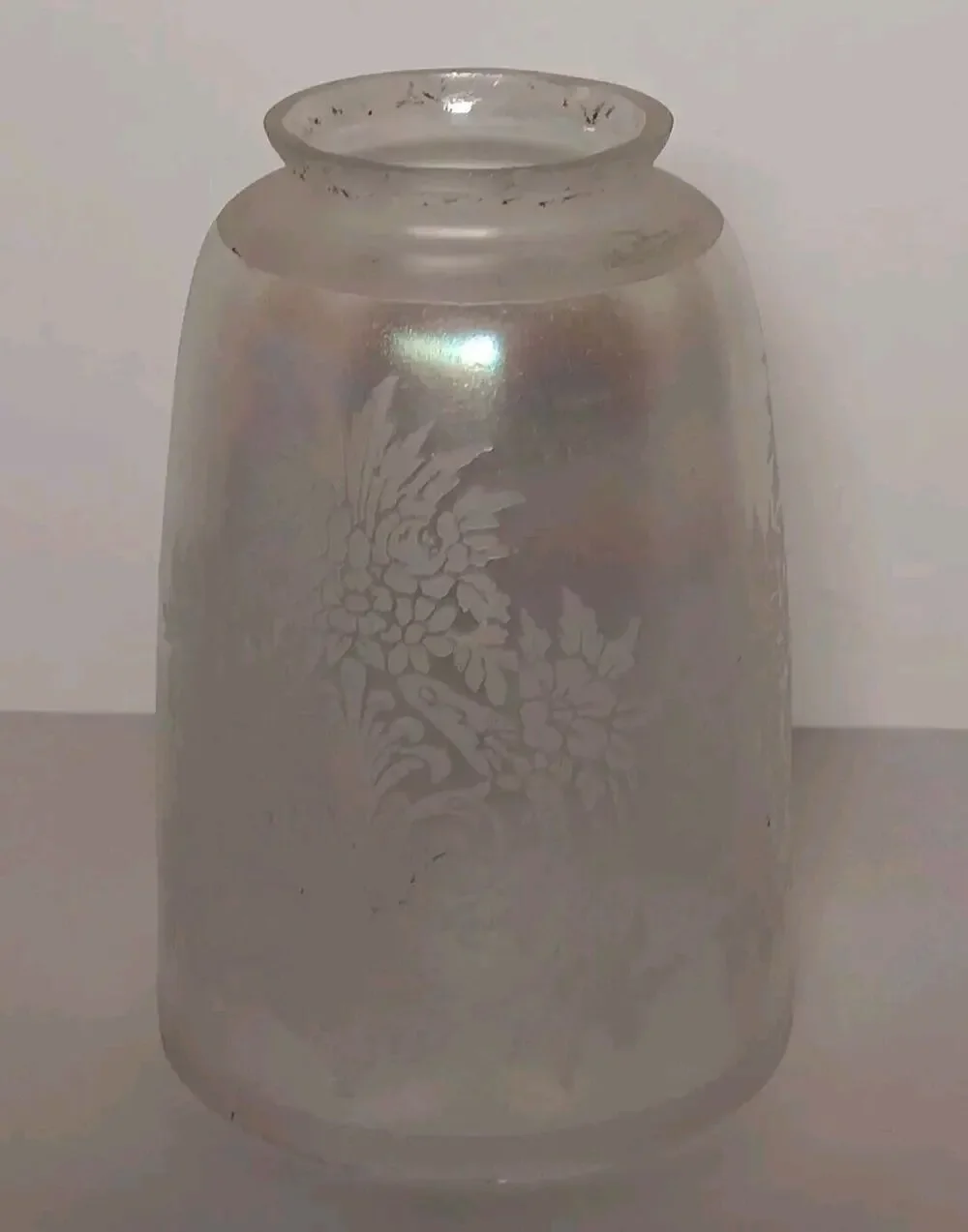 Vintage Glass Lamp Shade Frosted Iridescence Etched Victorian 5.5